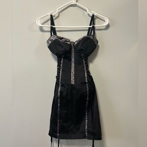 Guess Black Corset mini dress with leopard print details